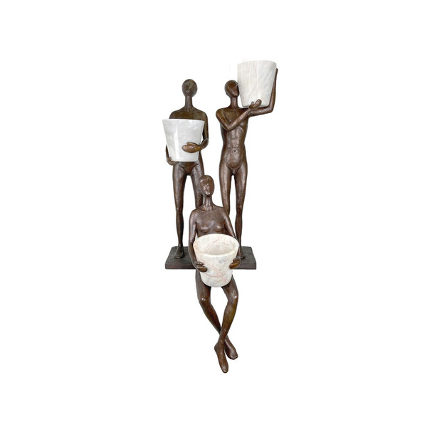 Bronze Modern Figure Trio holding Pots Sculpture Set Sculptures Contemporary